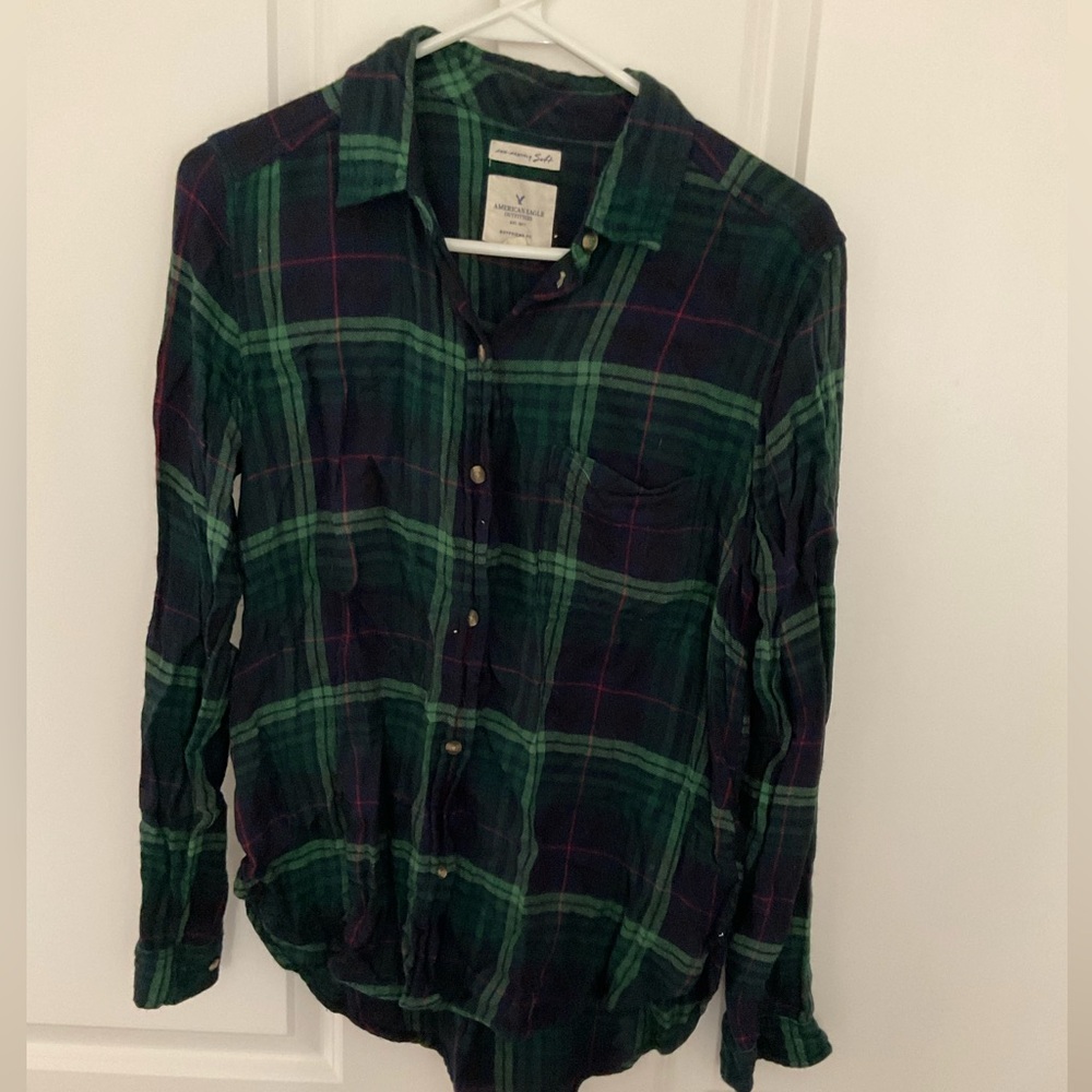 AE green plaid flannel